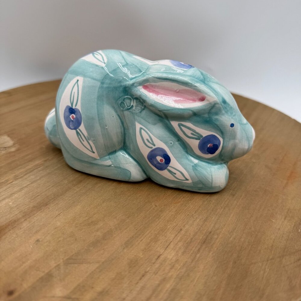 Aqua Pink Ceramic Easter Bunny Rabbit Figurine Mann